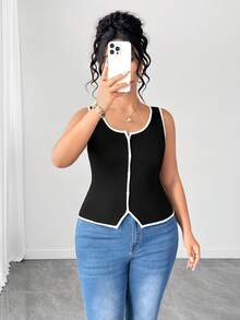 Elenzga Elegant Eleganza Commute Vacation Style Casual Loose Camisole Tank Top Comfortable Fabric Versatile Plus Size Spring Summer Autumn Date Night Black - Black - View 1