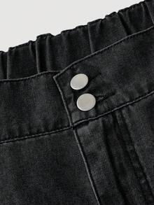 SHEIN MOD Plus Size Casual Everyday Solid Color Ruffle Hem Denim Skirt - Black - View 3