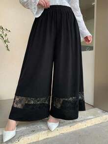 Dazy Plus Women's Solid Color Wide Leg Pants/Culottes, All Season - Black - View 3