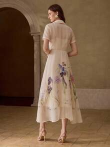 MOTF PREMIUM WOMEN'S ELEGANT PLACEMENT PRINT MID-LENGTH DRESS, SPRING/SUMMER - Multicolor - View 3
