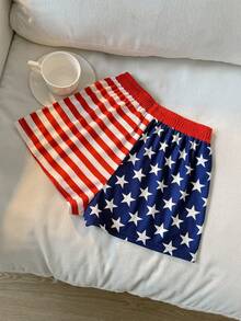 Tween Girls' Elastic Waist Striped & Star Print Casual Versatile Daily Wear Shorts - Multicolor - View 2