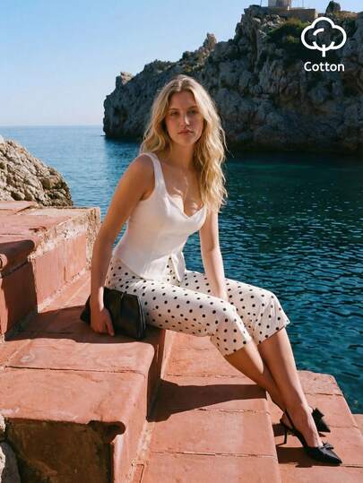 lacRébo Black And White Polka Dot Print Tailored Trousers Vintage Cute Chic Pants Spring Summer French Style Parisian Style Pants Polkadot Pants Business Casual Cotton Pants