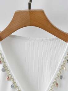 Lyxana Women's White Ribbed Shell Vacation Tank Top - White - View 6