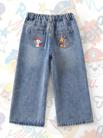 SHEIN | PAW Patrol 男童字母和小狗印花可爱百搭口袋拉链牛仔裤