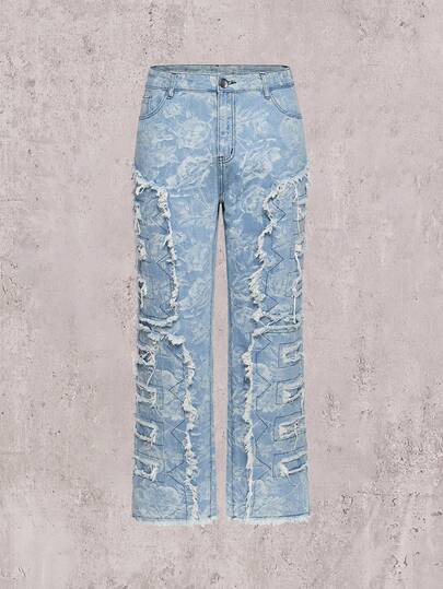 Skyrend Jeans casuales de corte regular para hombres, con efecto desgastado, duraderos con bolsillos, versátiles para uso urbano, disponibles en múltiples tallas