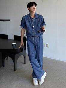 DAZY Men's Washed Vintage Blue Denim Suit, Spring/Summer - Blue - View 7