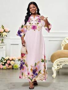 SHEIN Lady Đầm maxi nữ họa tiết truyện tranh và hoa lá thường ngày, kiểu dáng mới mùa xuân hè 2025, đầm cỡ lớn. - Nhiều màu - Xem 7