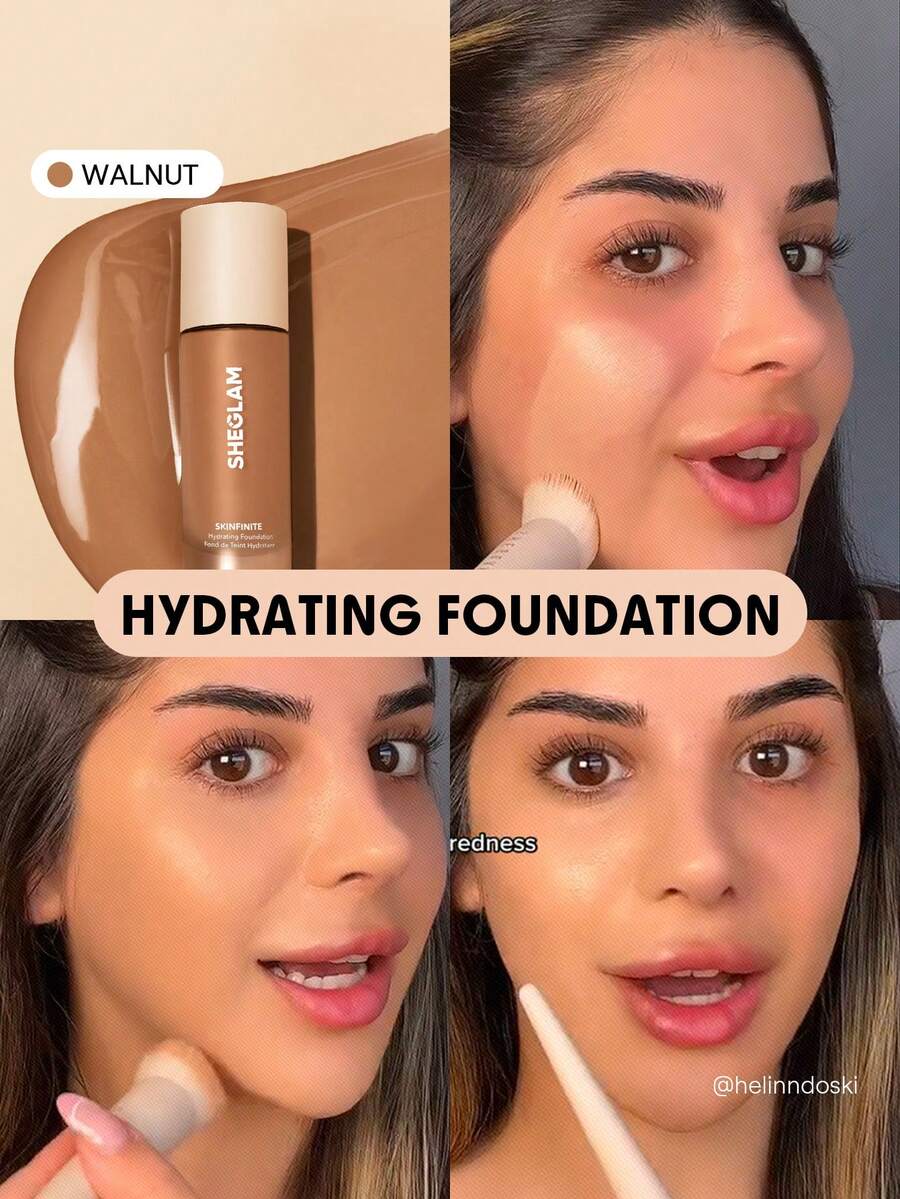 SHEGLAM Skinfinite Hydrating Foundation-Walnut Flawless Dewy Foundation Hydrating Coverage Invisible Pore Concealer Pore-Less Non-Greasy Lightweight Soft Liquid Foundation