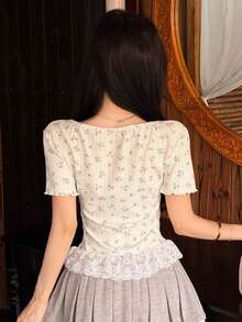 DAZY Summer New Bow Decor Fitted Women T-Shirt, Suitable For Dates Going Out Tops - White - View 2