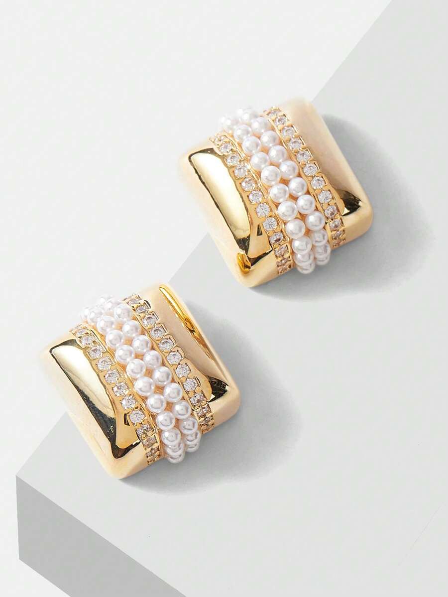MOTF PREMIUM Pre Gold Square Pearl Earrings - Yellow Gold - View 1