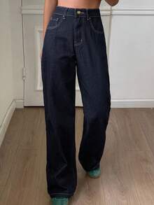 Livesso Women's Loose Casual Straight-Leg Jeans, Autumn/Winter New Arrival - Blue - View 3