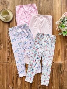 Souflis Souflis 4-Piece Toddler Girls Sweet And Cute Casual Leggings Featuring Pink, Ivory, And Light Pink Colors With Lovely Heart Patterns, Playful Polka Dot Motifs, And Floral Prints. Crafted From A Smooth Striped Ribbed Knit Fabric With Lettuce Trim, These Comfortable Tights Are Ideal For Spring Or Summer Layering And Daily Wear. - Multicolor - View 2