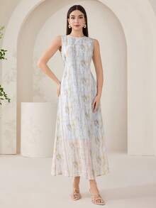 Conjunto de bata y vestido de manga larga con estampado de teñido anudado para mujer - Multicolor - Ver 8