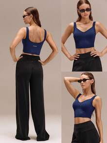 GLOWMODE Ultrafine Soft Seamless Rock Every Rep Sweetheart Neckline Asymmetric Hem Removable Cups Corset-Style Tank Top Running Workout Gym - Dark Blue - View 8