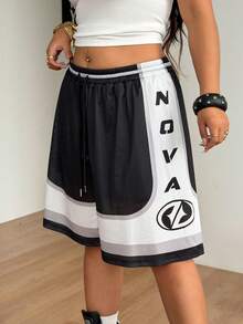 Coolane Women's Men's Plus Size Summer Gym Streetwear Going Out Game Day Sport Holiday Black And White Mesh Breathable Baggy Elastic Waistband Shorts Cycling - Black and White - View 7
