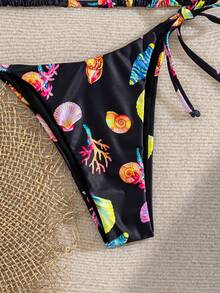 Bonvoyette Swim Vcay 新款奢华优雅两件套白色钩编蕾丝和焦糖/棕色三角比基尼，女士款，挂脖式泳衣上装饰有木珠，性感高衩丁字裤泳装，适合夏季海滩泳池度假，复古Y2K辣妹风泳装，音乐节、热带海岸早午餐、海岛度假及摩登氛围。 - 彩色 - 查看 8
