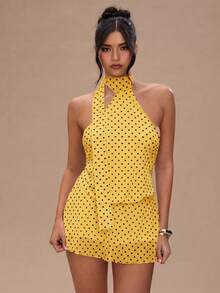 SHEIN BAE Đầm không tay in họa tiết chấm bi dành cho nữ - Màu vàng ngỗng - Xem 7