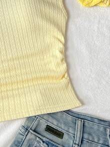SHEIN Tween Girl Casual Tie-Up Flowy Fitted Light Yellow Textured Camisole Top - Yellow - View 4