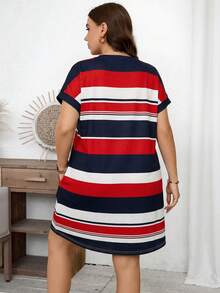 SHEIN LUNE 大尺碼女裝夏季套裝 日航海風女裙 Zanzea 大尺碼女裙 Z65c7 碼女裝折扣條紋女裙 海軍藍條紋波西米亞休閒度假洋裝 - 彩色 - 查看 2