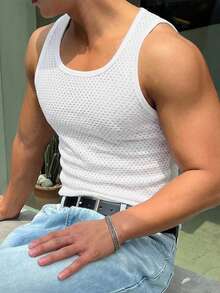DAZY Áo tank top nam màu trắng, chất liệu vải có họa tiết, thích hợp cho mùa hè. - trắng - Xem 5