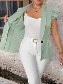 Calvaya Áo blazer nữ cỡ lớn cao cấp, chất liệu vải xám có họa tiết, cổ áo cài khuy phía trước, tay áo xếp ly đôi, kiểu dáng đa năng, phù hợp cho công sở, kinh doanh, buổi tối, tụ họp thường ngày, tiệc thời trang và đi làm hàng ngày. - màu xanh lá - Xem 7