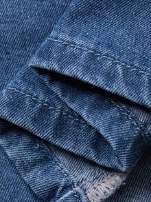 DAZY Women's Casual Washed Denim Round Neck Petal Sleeve Denim Dress, Summer - Medium Wash - View 8