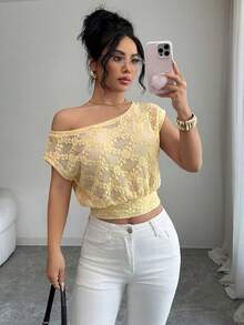 SHEIN Elenzya Asymmetric Neckline Multi-Wear Design Casual Elegant Knit Slim Fit Blouse For Women - Light Yellow - View 1