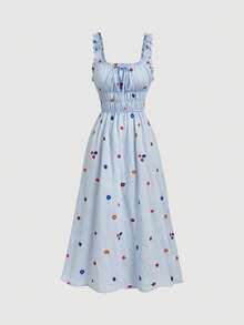 Skyraze Women's Summer Fashion Embroidered Dress,Dresses For Women Summer - Blue - View 3