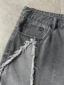 ROMWE MEN Street Life Quần short denim nam mùa hè có đai - Xám - Xem 4