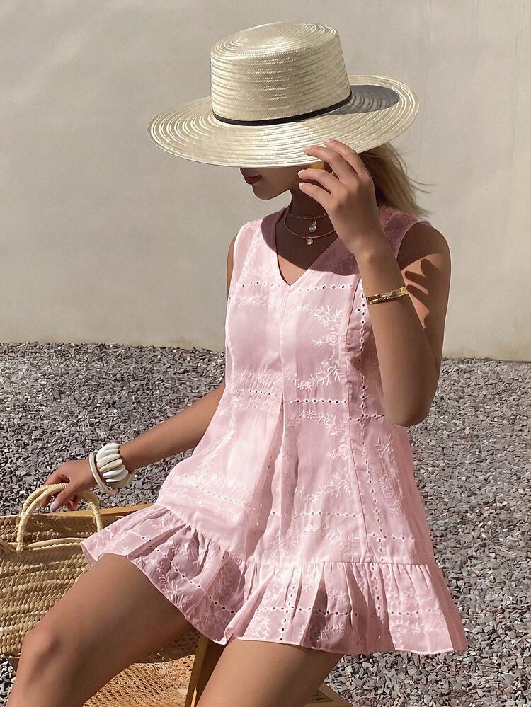 Pink Beach Party Holiday Outfit, Summer White Sleeveless V-Neck Backless Tie Strap Camisole For Women