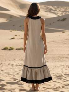 Hotletica Women's Elegant Romantic Contrast Color Ruffle Hem Long Skirt - Multicolor - View 2