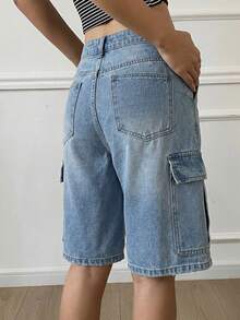 DAZY Shorts vaqueros de estilo casual y suelto con efecto desgastado al estilo vaquero para mujer, shorts de mezclilla de estilo Y2K para primavera/verano - Azul - Ver 2