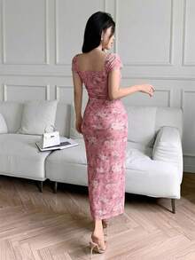 Feyla 女士休闲印花修身连衣裙 - 粉色 - 查看 6