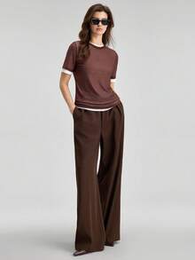 Ontre 2026 Summer White 2 Pieces T-Shirt Set Layered Design Women's Top Casual Sexy Chic Urban Commute Night Out City Break Holiday Chocolate Brown - Brown - View 4