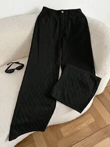 Comfortcana Celana Jeans Wanita Ukuran Besar Kasual Serbaguna Warna Polos dengan Potongan Lebar - Hitam - View 4