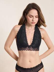 Hourtrue 1 chiếc áo ngực không gọng, viền ren, không lưng dành cho nữ - màu đen - Xem 3