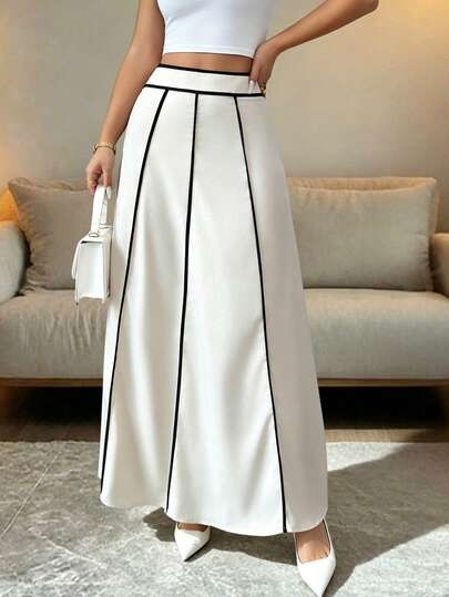 SHEIN Raffinéa Đầm nữ mùa hè dáng suông cổ tròn tay ngắn, viền đen tương phản, eo thon, dáng chữ A thanh lịch, thích hợp cho các buổi đi chơi, họp mặt gia đình và nhiều dịp khác.