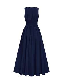Elenzga Women's Elegant Pleated Dress, Suitable For Evening Party, Birthday, Date - Navy Blue - View 3