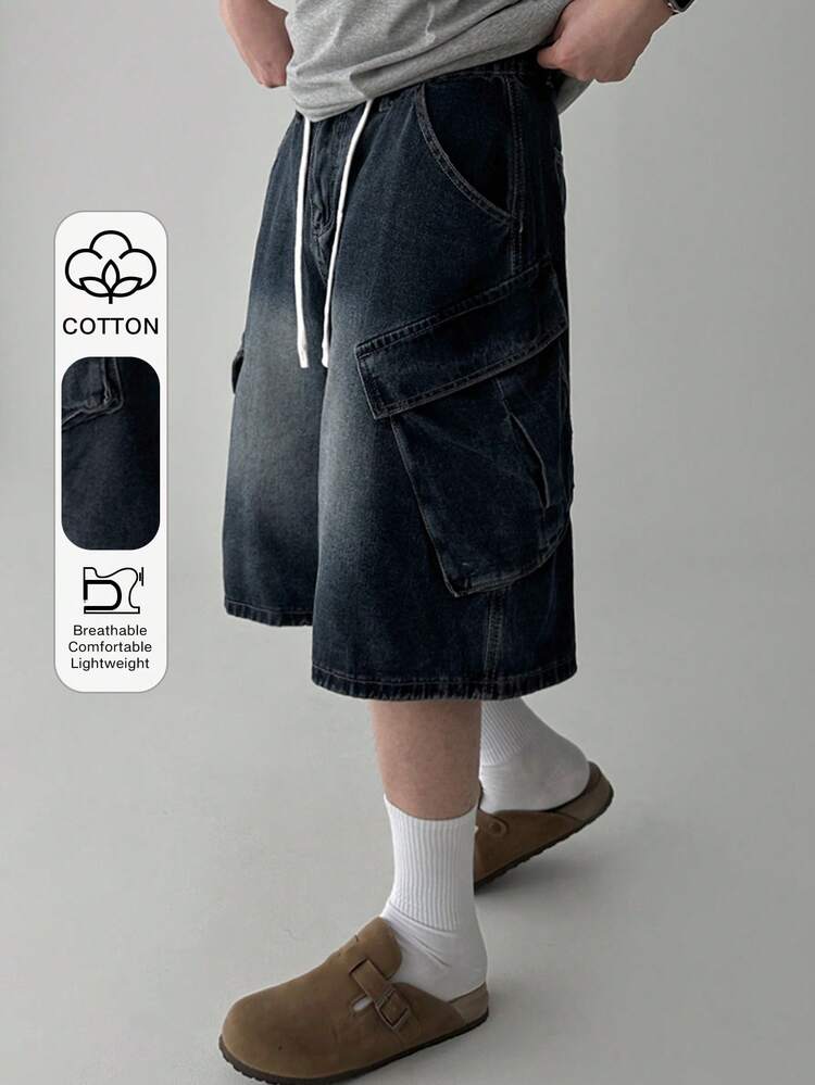 Men's Washed Distressed Black Denim Shorts, Summer