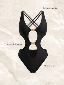 Swim SXY 1pc Solid Color Hollow Out Sexy Vacation Women's One-Piece Swimsuit For Summer - Black - View 6