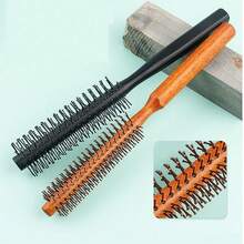 1 Small Wooden Rake Brush For Root Volume Styling, Beauty Salon Round Rake Brush For Bangs, Curls, And Inward Curled Hair - Multicolor - View 5