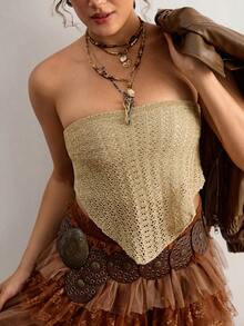 Freevana 2026 Spring/Summer Plus Size Fashionable Elegant Beach Resort Sweater Top - Gold - View 1