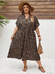 SHEIN CURVE+ 大码女式婴儿连衣裙、宽松连衣裙、夏季短袖连衣裙、宽松舒适的大码服装、印花连衣裙、度假连衣裙、女士休闲连衣裙、返校节连衣裙、女士教堂连衣裙、女士休闲连衣裙、教师服装、大码泡泡裙、秋季女装、工作连衣裙、外出连衣裙、休闲连衣裙 - 棕色 - 查看 7