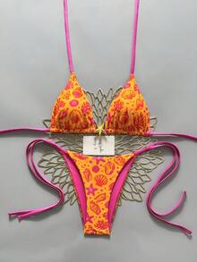 SHEIN Swim Mod 2026春夏华丽氛围水疗泳衣，女士性感星形装饰挂脖系带比基尼，海滩度假写真 - 彩色 - 查看 1