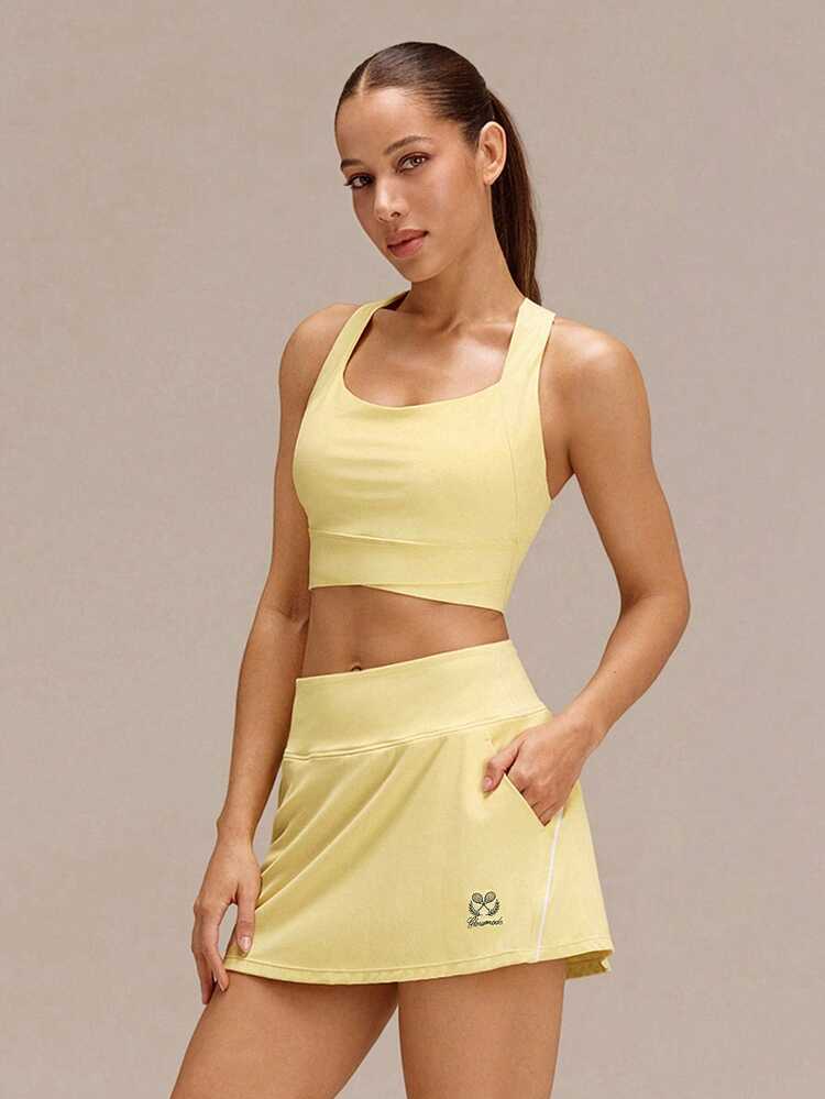 FeatherFit™-Air Ace Your Flow Miękki jak masło Szybkoschnący Odprowadzający pot Kontrastowe lamówki Wbudowane spodenki Antypoślizgowe uchwyty Tenis Haft Spódnica mini w kształcie litery A Tenis Golf Pickleball Codzienny strój na co dzień