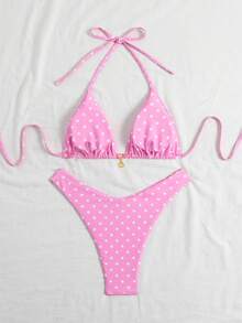 Swim Vcay Sommer 2-teiliges Urlaubs-Bikini-Set mit Spaghettiträgern und zufälligem Muster oben sowie hochgeschnittenen Hosen - Verschiedenfarbig - Übersicht 2