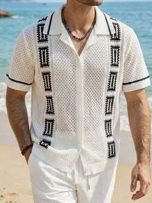 DAZY Men's Hollow-Out Design Colorful Cardigan Short Sleeve Knit Top, Summer Vacation - Multicolor - View 1
