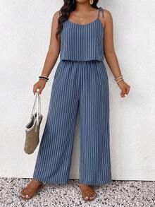 SHEIN Frenchy Bộ áo liền quần không tay kẻ sọc cỡ lớn, trang phục thường ngày cho kỳ nghỉ. - Nhiều màu - Xem 5