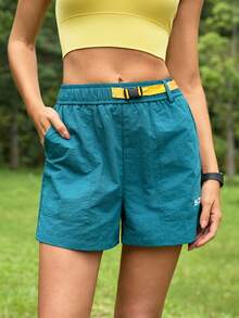 SHEIN In My Nature Women's Solid Color Minimalist Casual Outdoor Shorts - Green - View 4
