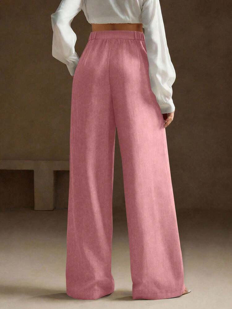 Women's Pleated Design Wide Leg Relaxed Fit Elegant Dress Pants